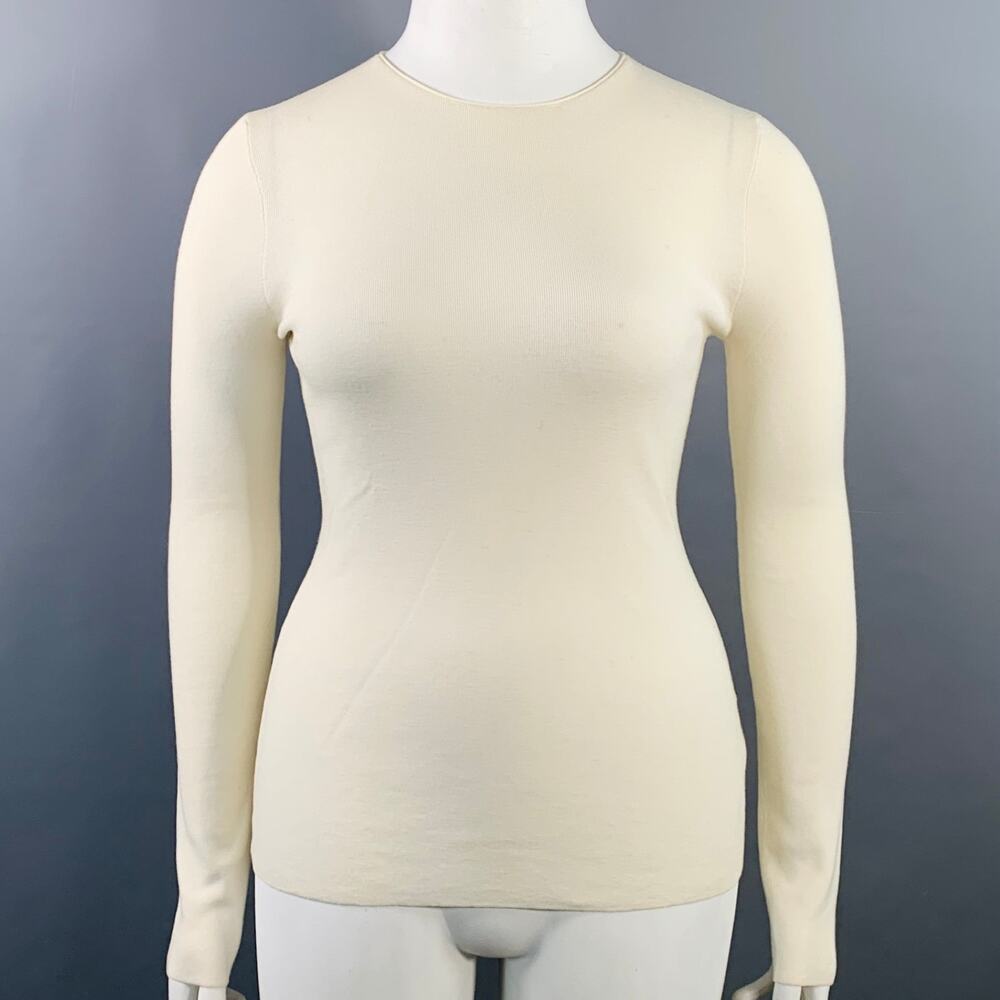 THE ROW Size L Cream Merino Wool Cashmere Crew Neck Pullover